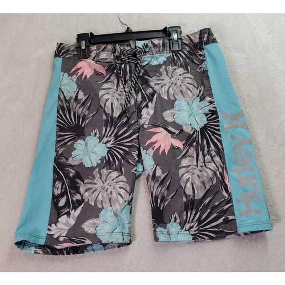Hurley Board Short Men Size 28 Multi Floral Polyester Pocket Logo Drawstring EUC - Picture 1 of 10